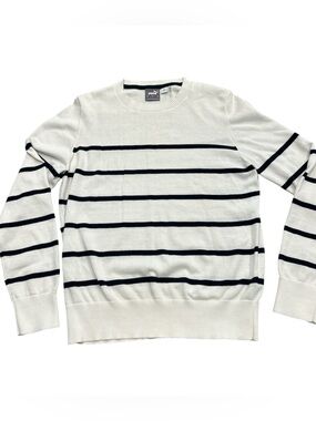 PUMA White & Navy Striped Crewneck Sweater Women’s Lightweight Knit Pullover